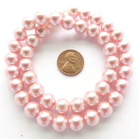 Glass Pearls, Round Light Pink Luster, 10mm on 16-inch Strands