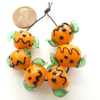 Halloween Beads, Glass Pumpkins with Faces, 12mm Diameter, Set of 6