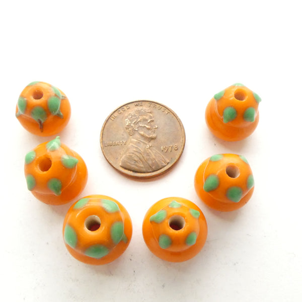 Halloween Beads: Small Glass Pumpkins, 10x12mm, Set of 6