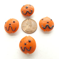 Halloween Beads, Orange Pumpkin Face Glass 18mm Diameter, Set of 4