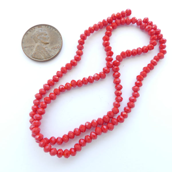 Faceted Glass "Dragon Crystal" 2x3mm, Red, 13-inch Strand