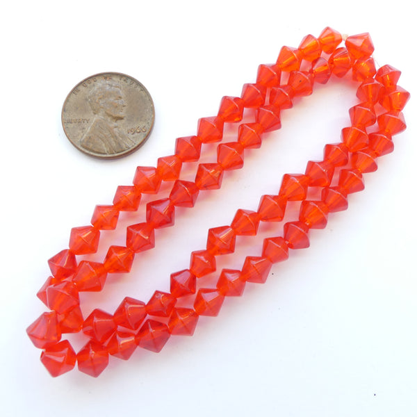 Faceted Glass, Chinese, Bi-cone 5x5mm, Red on 14-inch Strands