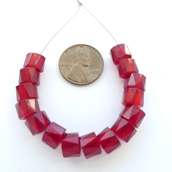Czech Glass Faceted Hexagon Sold as Sets of 15, 6x7mm, Red