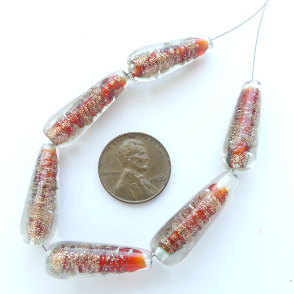 Czech Glass Teardrop 25-27mm Long x 9mm Wide, Red, Sold as a Set of 7