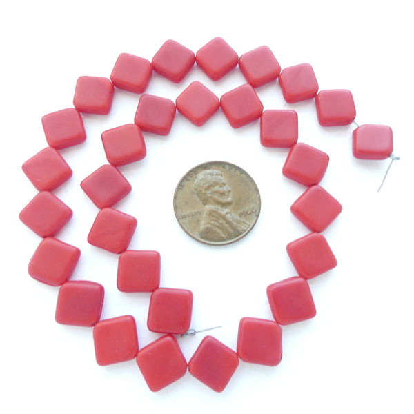 Czech Glass Diamond 10x11mm, Matte Red, 12-inch Strand