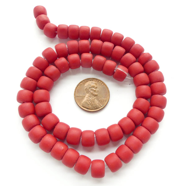 Matte Glass, Deep Red, Small Short Barrels, 6x8mm on 16-inch Strands
