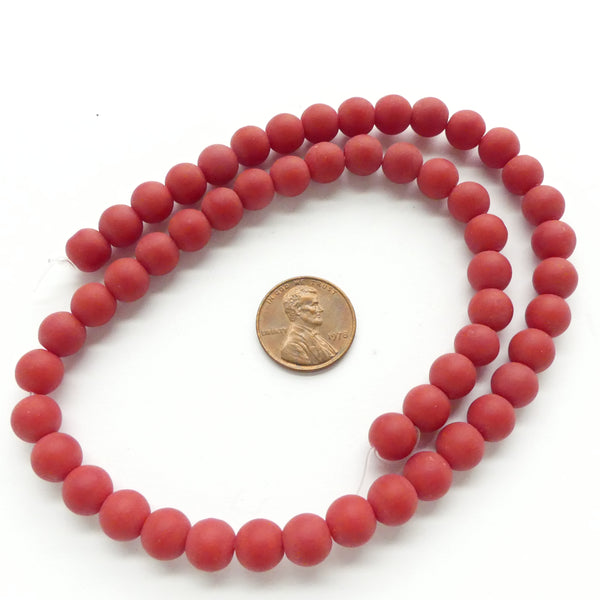 Matte Glass, Round Red Opaque 8mm on 16-inch Strands