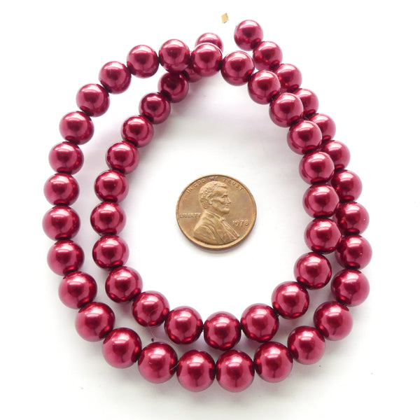 Glass Pearls, Round Deep Red Luster, 8mm on 16-inch Strands