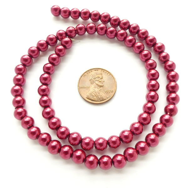 Glass Pearls, Round Dark Red Luster, 6mm on 16-inch Strands