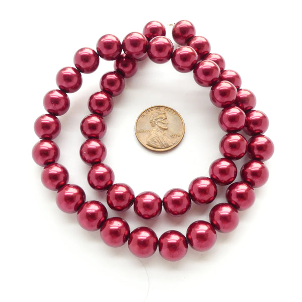 Glass Pearls, Round Dark Red Luster, 10mm on 16-inch Strands