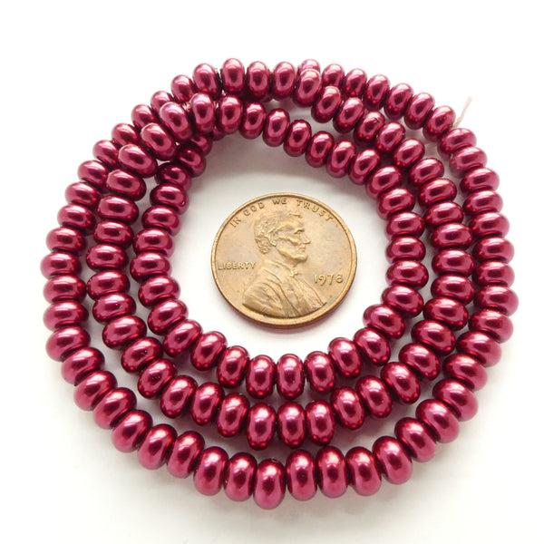 Glass Pearls, Rondelles Dark Red Luster, 3x5mm on 16-inch Strands