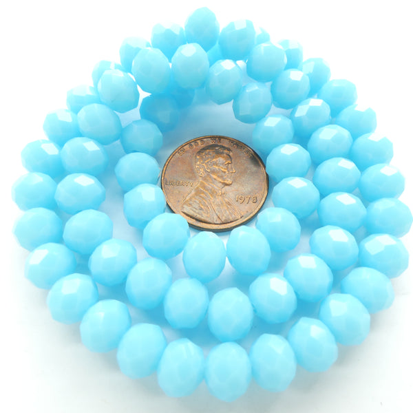 Faceted Glass, "Dragon Crystal" 6x8mm Light Turquoise Opaque on 16-inch Strands