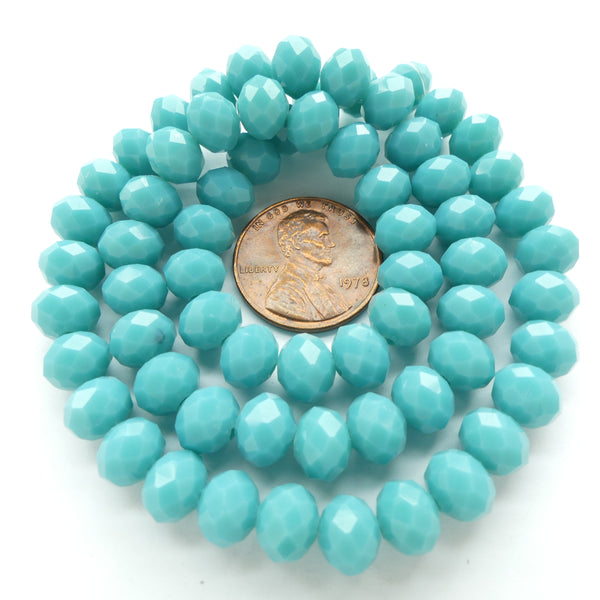 Faceted Glass, "Dragon Crystal" 6x8mm Medium Turquoise Opaque on 16-Strands