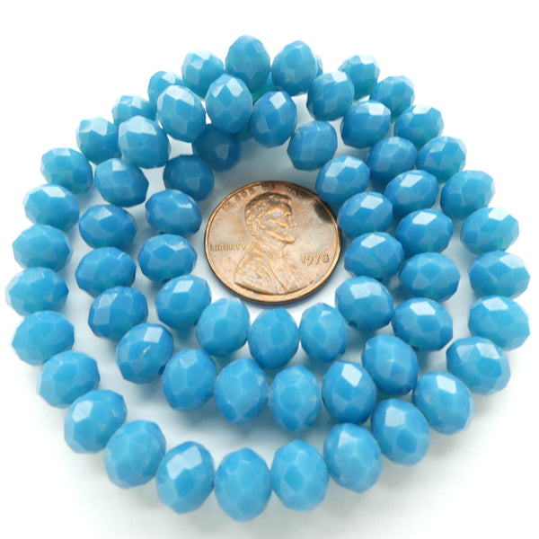 Faceted Glass, "Dragon Crystal" 6x8mm Dark Turquoise Opaque on 16-inch Strands