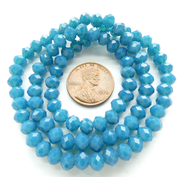 Faceted Glass, "Dragon Crystal" 5x6mm Dark Opaque Turquoise on 16-inch Strands