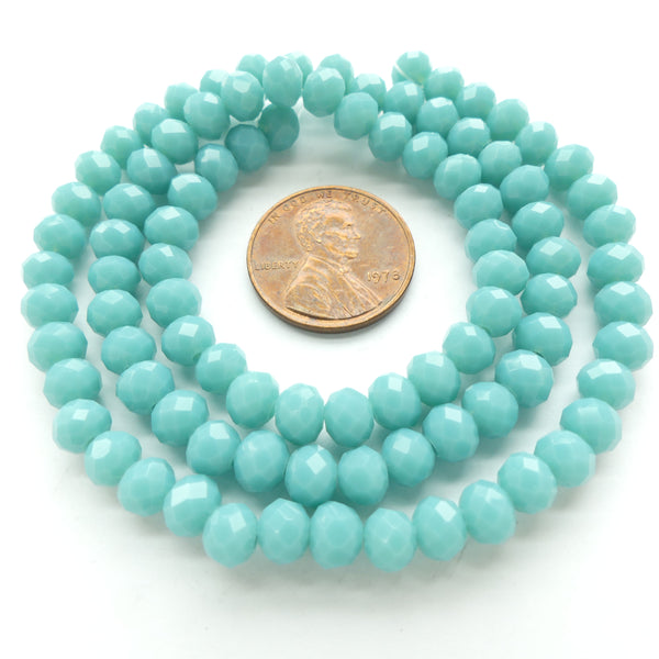 Faceted Glass, "Dragon Crystal" 5x6mm Medium Opaque Turquoise on 16-inch Strands
