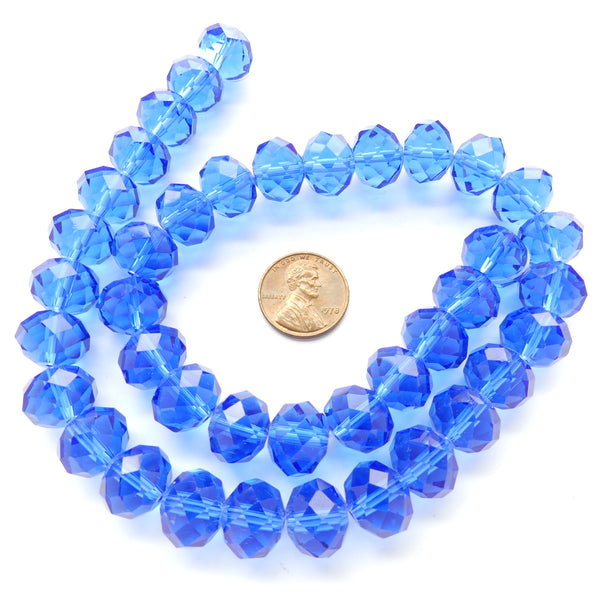 Faceted Glass, "Dragon Crystal" 12x14mm Dark Sapphire on 16-inch Strands
