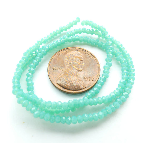 Faceted Glass, "Dragon Crystal" 1x2mm  Opaque Green Turquoise on 12-inch Strands