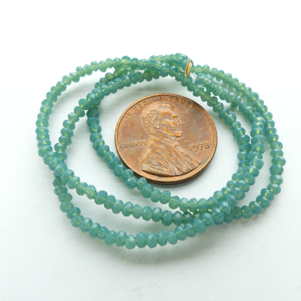 Faceted Glass, "Dragon Crystal" 1x2mm Dusty Green Turquoise on 12-inch Strands