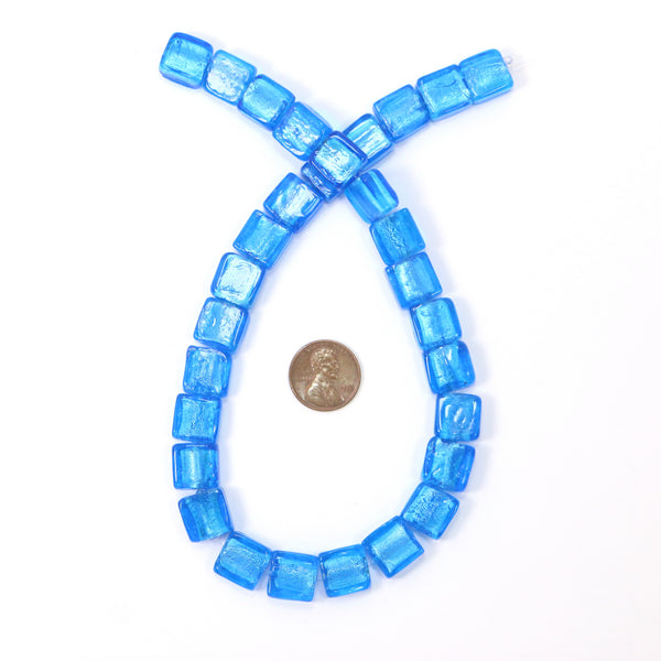 Foil Lined Aqua Square Beads, 10x10x6mm, Sold in Sets of 10 Beads