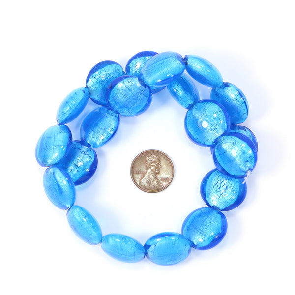 Foil Lined Aqua Beads, Puffy Coin 20mm Diameter, Sold in Sets of 4 Beads