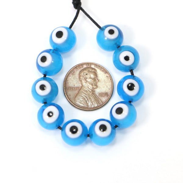 Evil Eye Beads, Round 10mm, Turquoise, Sold in Sets of 10 beads