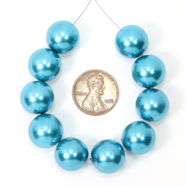 Pearlized Turquoise Glass, Round 14mm Diameter, Sold in sets of 10