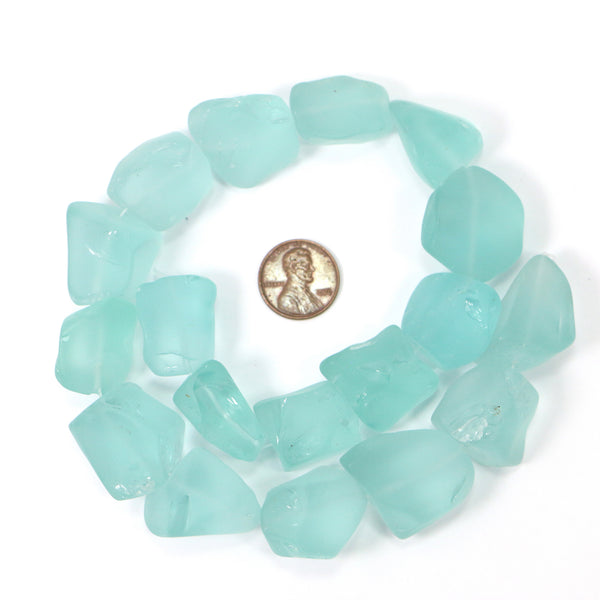 Arctic Aqua "Ice" Chunks, Light Aqua Matte Glass in Irregular Large Shapes, 16-inch Strands