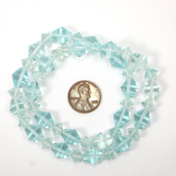 Aqua Glass Bicones, Very Light 12x10 Bicones Mixed with Clear Glass 6x7mm Bicones, 16-inch Strand