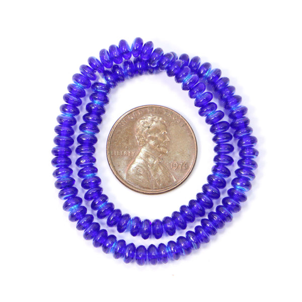Czech Rondelles, Cobalt Blue with One Side AB Finish, 4mm Diameter on Strands of 50 Beads