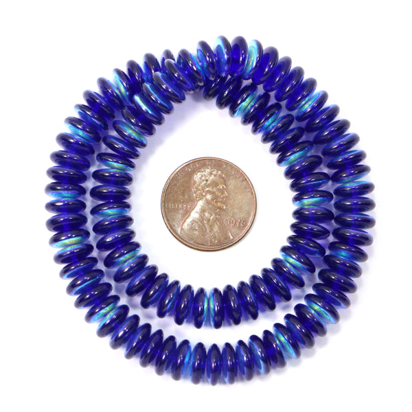 Czech Rondelles, Cobalt Blue with AB, 3x8mm on 12 inch strands of about 100 beads