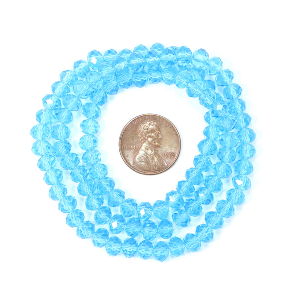 Faceted Glass, "Dragon Crystal" Aqua 4x6mm on 16-inch Strands