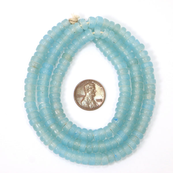 Slices, Indonesian Light Blue Semi-Opaque Glass Beads 4x6mm on 24inch Strand