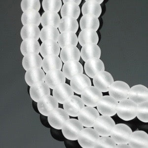 Czech Glass Smooth Round "Druks" 4mm Crystal Clear Matte, Strands of 100