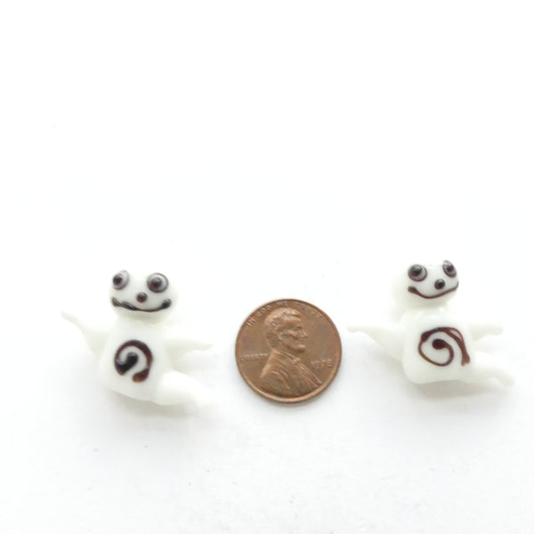 Halloween Beads, White Glass Ghosts, 20mm, Sold by Sets of 2