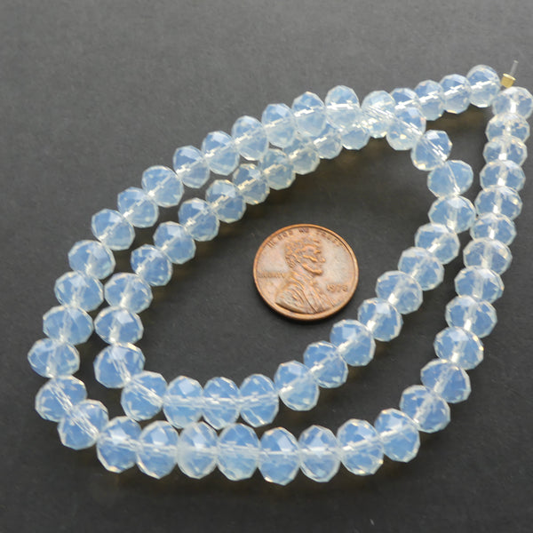 Faceted Glass, "Dragon Crystal" 6x8mm Translucent White Opal on 16-inch Strands