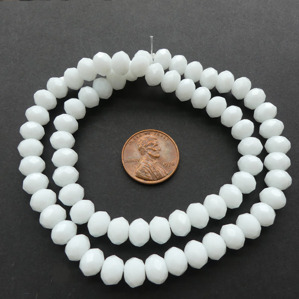 Faceted Glass, "Dragon Crystal" 6x8mm White Opaque on 16-inch Strands