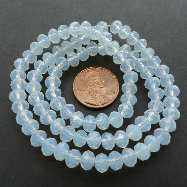 Faceted Glass, "Dragon Crystal" Translucent White Opal on 16-inch Strands
