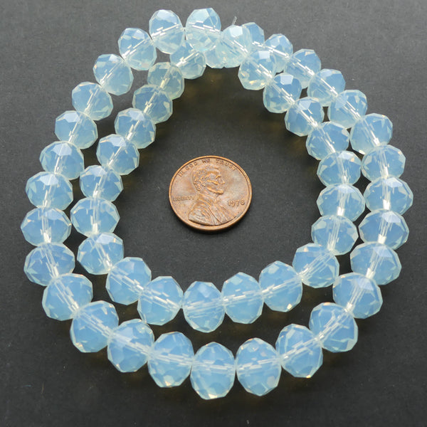 Faceted Glass, "Dragon Crystal" 8x10mm White Opal Translucent on 16-inch Strands