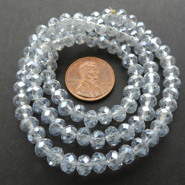 Faceted Glass, "Dragon Crystal" 4x6mm Very Light Grey with AB on 16-inch Strands