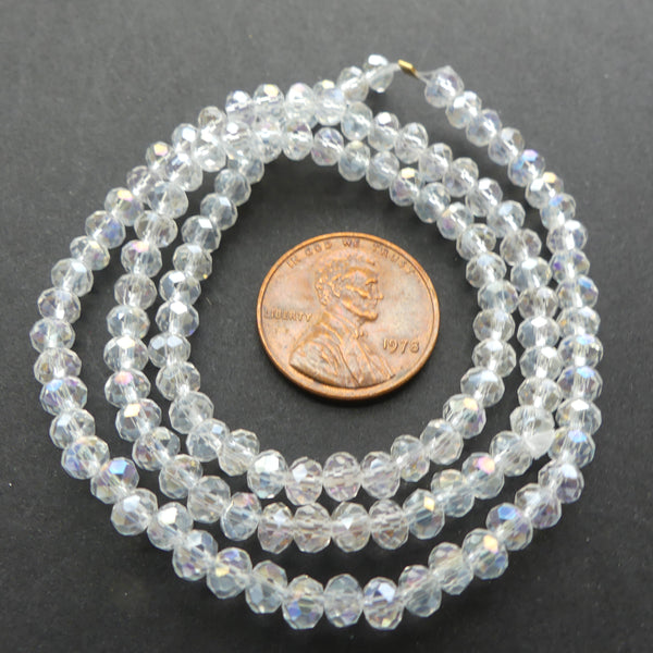 Faceted Glass, "Dragon Crystal" 2x3mm Crystal AB on 16-inch Strands