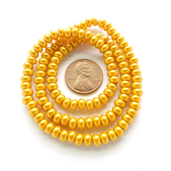 Glass Pearls, Rondelles 3x5mm Golden Luster on 16-inch Strands