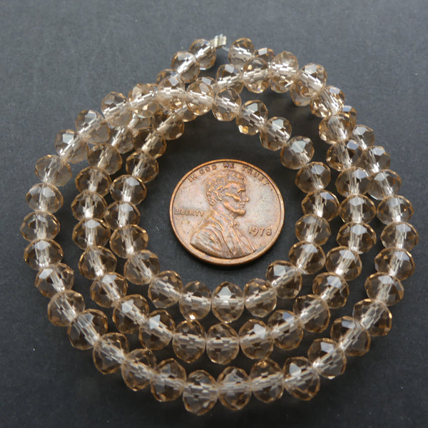 Faceted Glass, "Dragon Crystal" 4x6mm Champagne on 16-inch Strand
