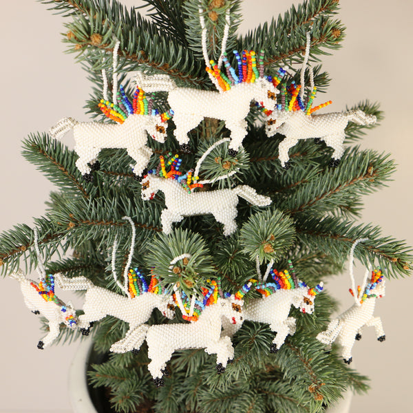 Ornament, Unicorn made of Glass Seed Beads, 3.5 inches long