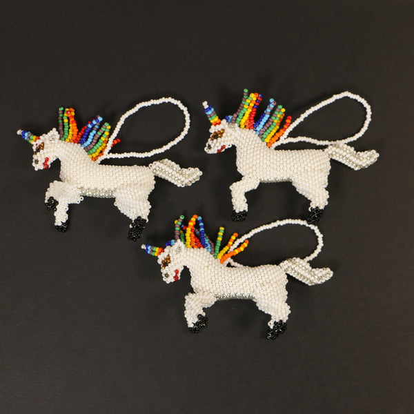 Ornament, Unicorn made of Glass Seed Beads, 3.5 inches long