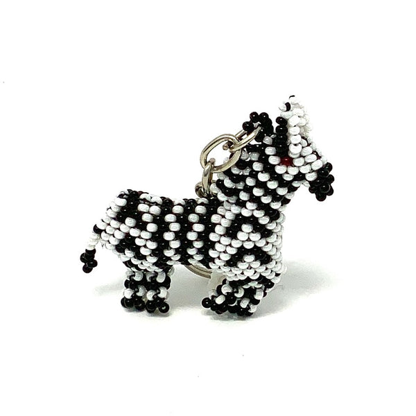 Keychain, Zebra, Beaded 2x2 inches excluding chain and ring