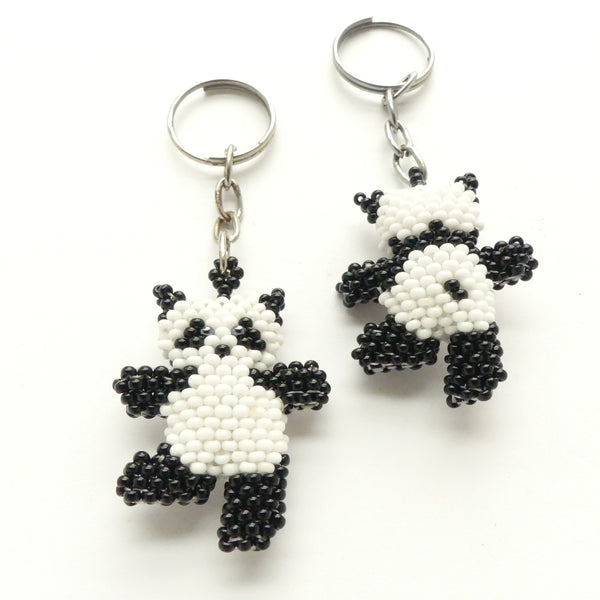 Keychain, Panda, Beaded 1.5x1.5 inches excluding Chain & Ring, Sold Individually