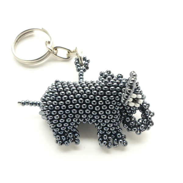 Keychain, Elephant, Beaded, 2.5 x 1 inch excluding chain and ring