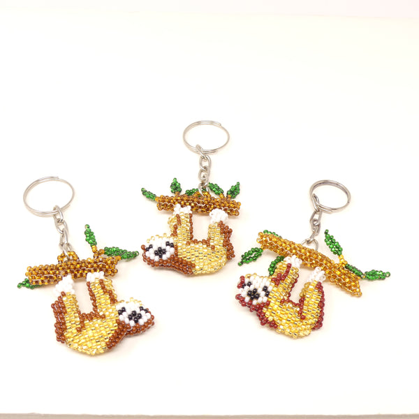 Keychain, Sloth, Beaded, 2x2 inches excluding ring and chain, Sold Individually
