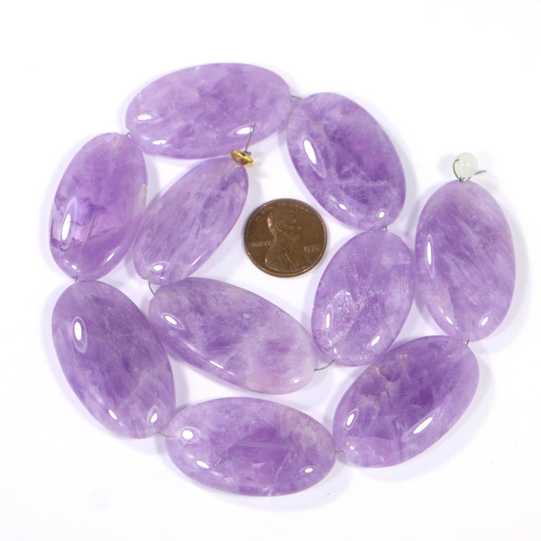 Amethyst, Large Flat Ovals, 36x20mm on 16-inch Strand